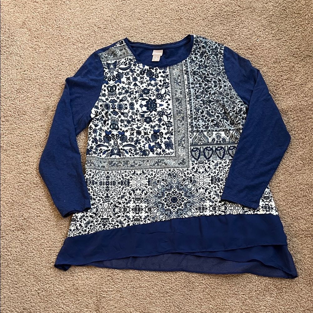 Chico's Blue and White Patterned Tunic